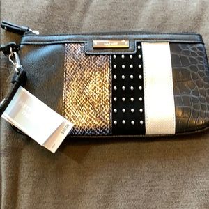 Nine West NWT black wristlet w/ silver hardware.
